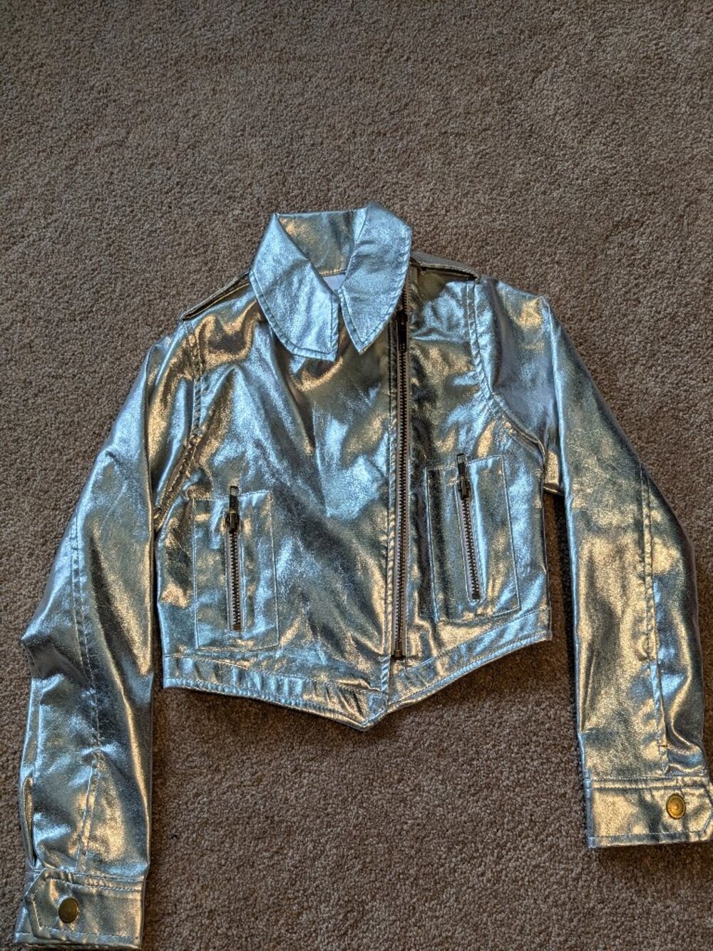 Short silver jacket coat with pockets size 5